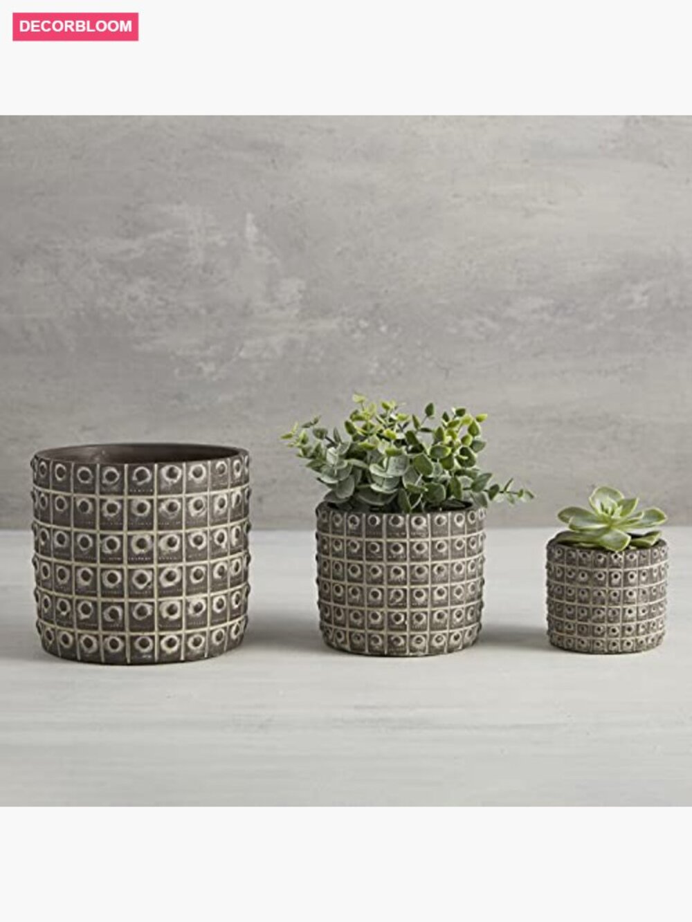 Cement Planter Pot, 3.5" Tall, Beaded Design - Succulent Planter - Picture 2 of 4